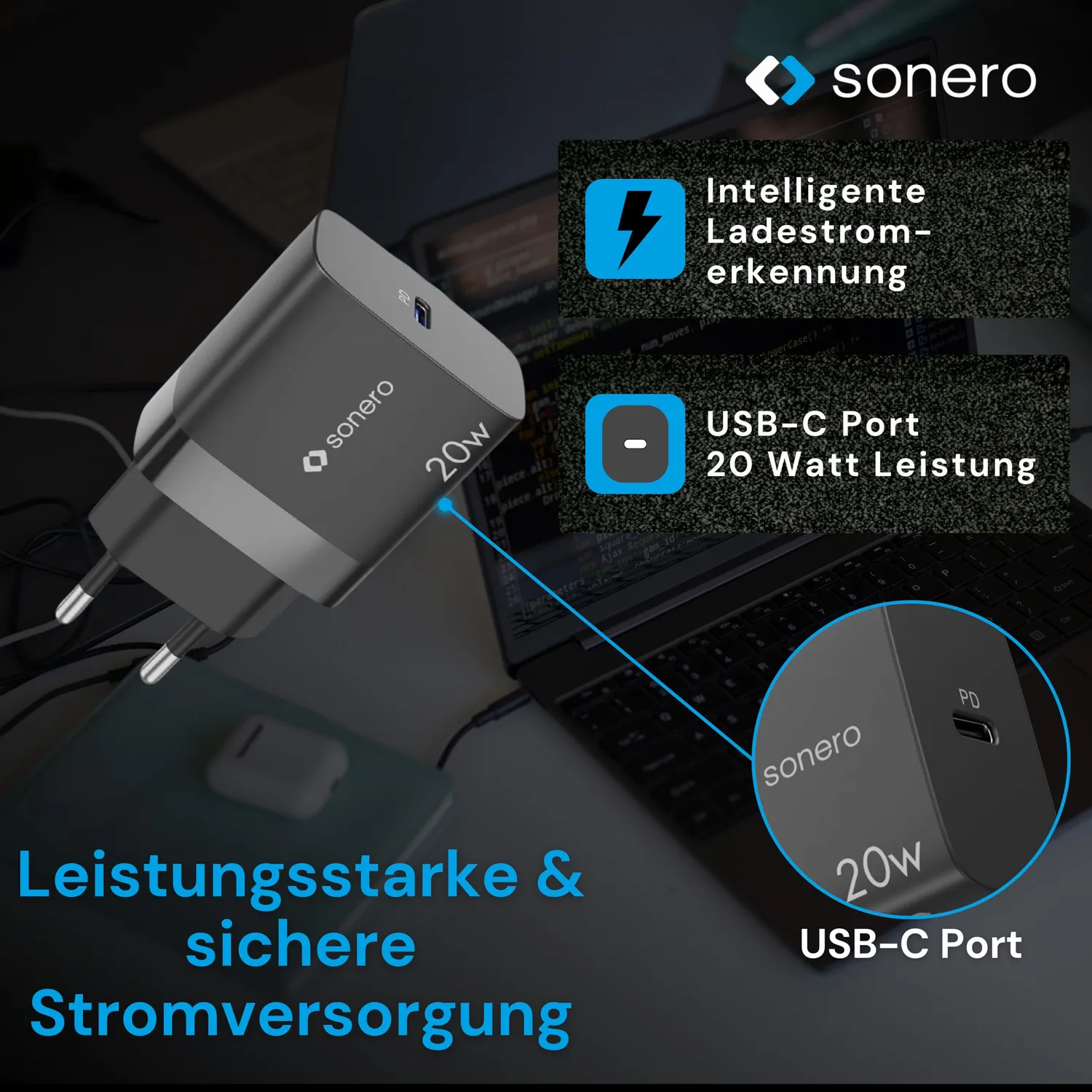 Sonero USB-C-Ladegerät 20W schwarz PD Schnelllader