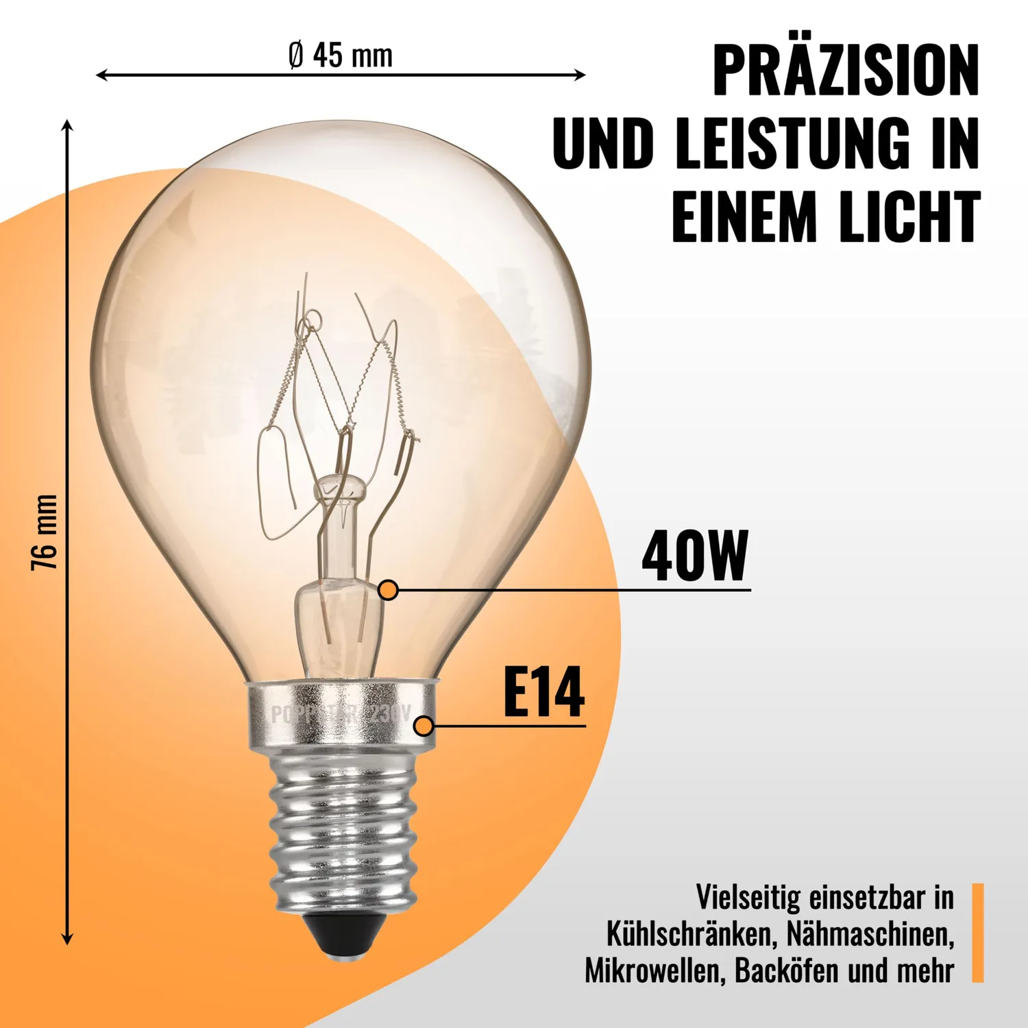 Poppstar Backofenlampe E14 40W 300°C 2er-Pack warmweiß
