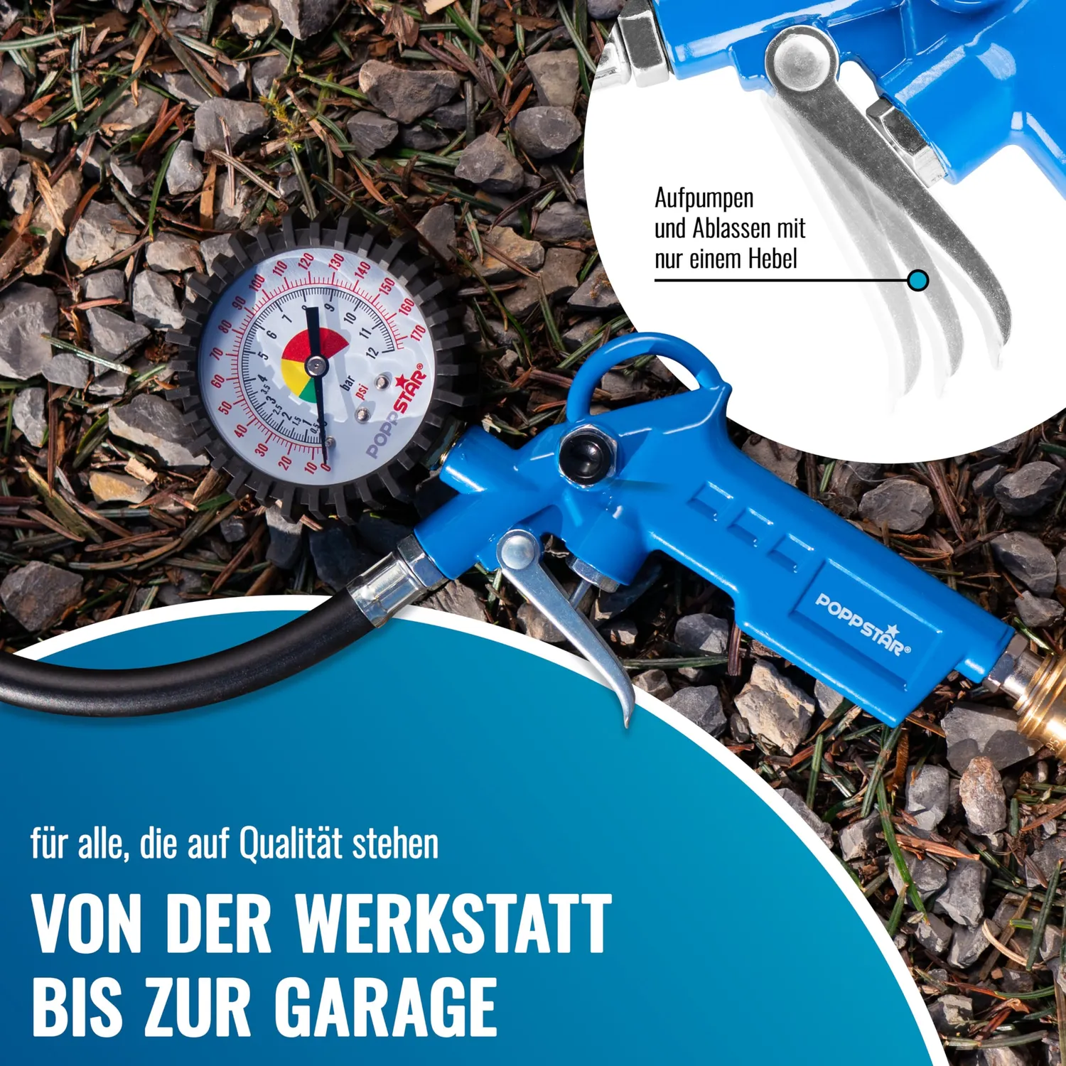 Poppstar Reifenfüller Manometer 0-12 bar 40 cm