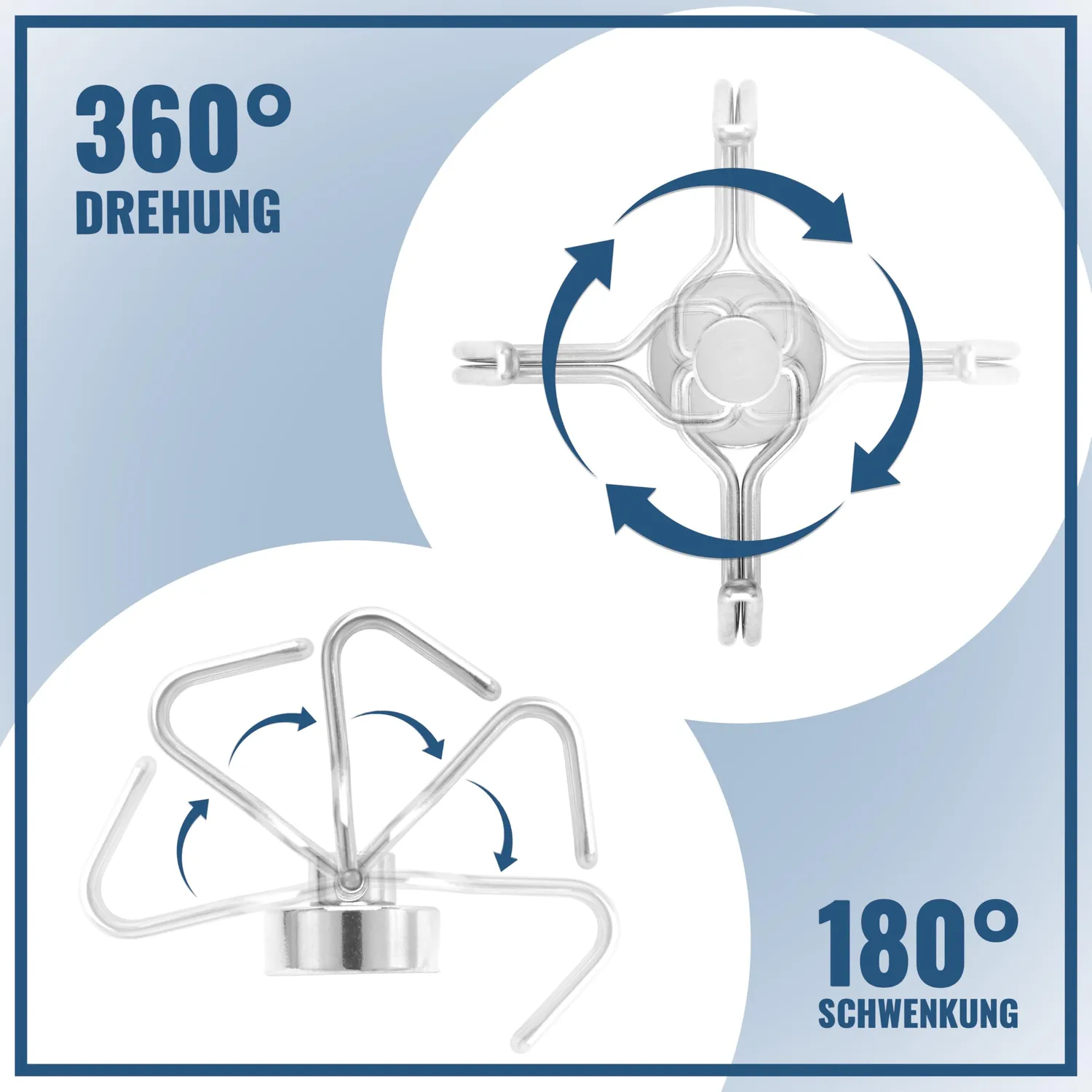 Poppstar Magnethaken 8 kg drehbar 8 Stück silbern
