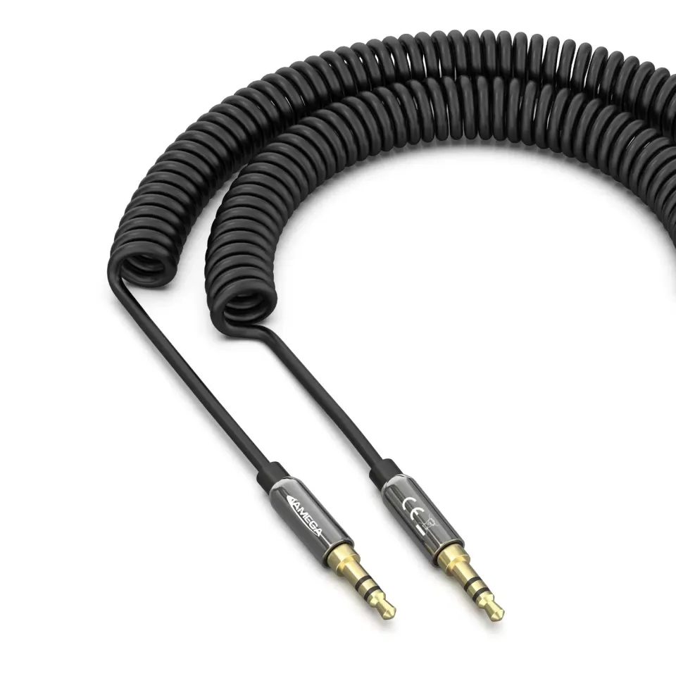 JAMEGA Aux Spiralkabel 3,5 mm 1 m Stereo Metall