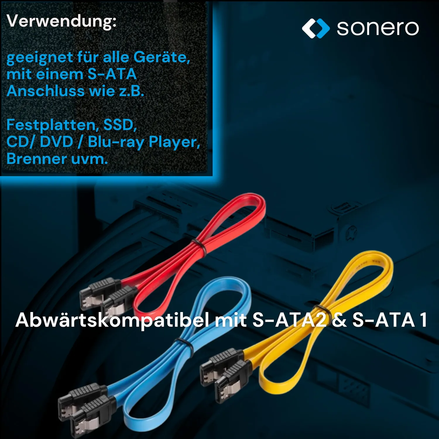 Sonero SATA III Kabel Set 3x0,5m 6Gb/s rot gelb blau