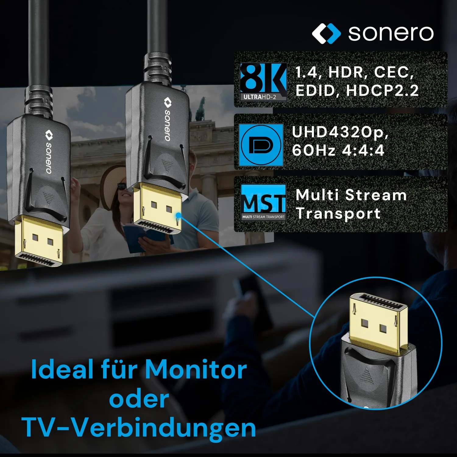 Sonero X-PDC020-018 DisplayPort Kabel 1,8 m schwarz 8K
