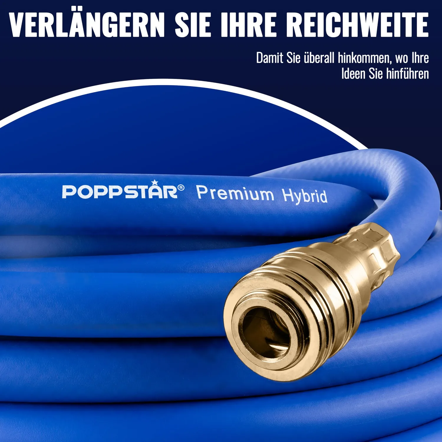 Poppstar Druckluftschlauch 50m NW 7,2 Luftschlauch blau 20bar