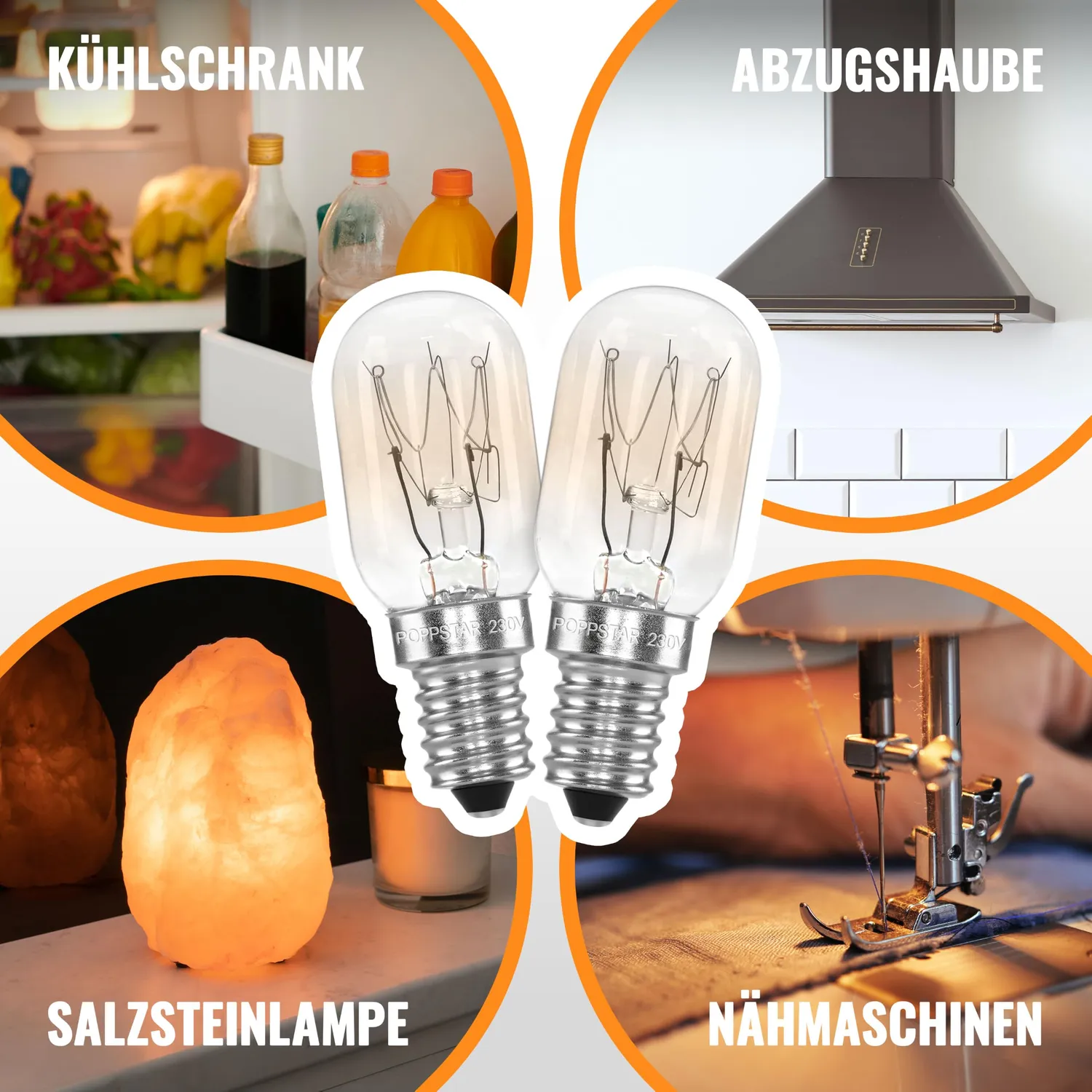 Poppstar Kühlschranklampe E14 15W warmweiß 2er Pack