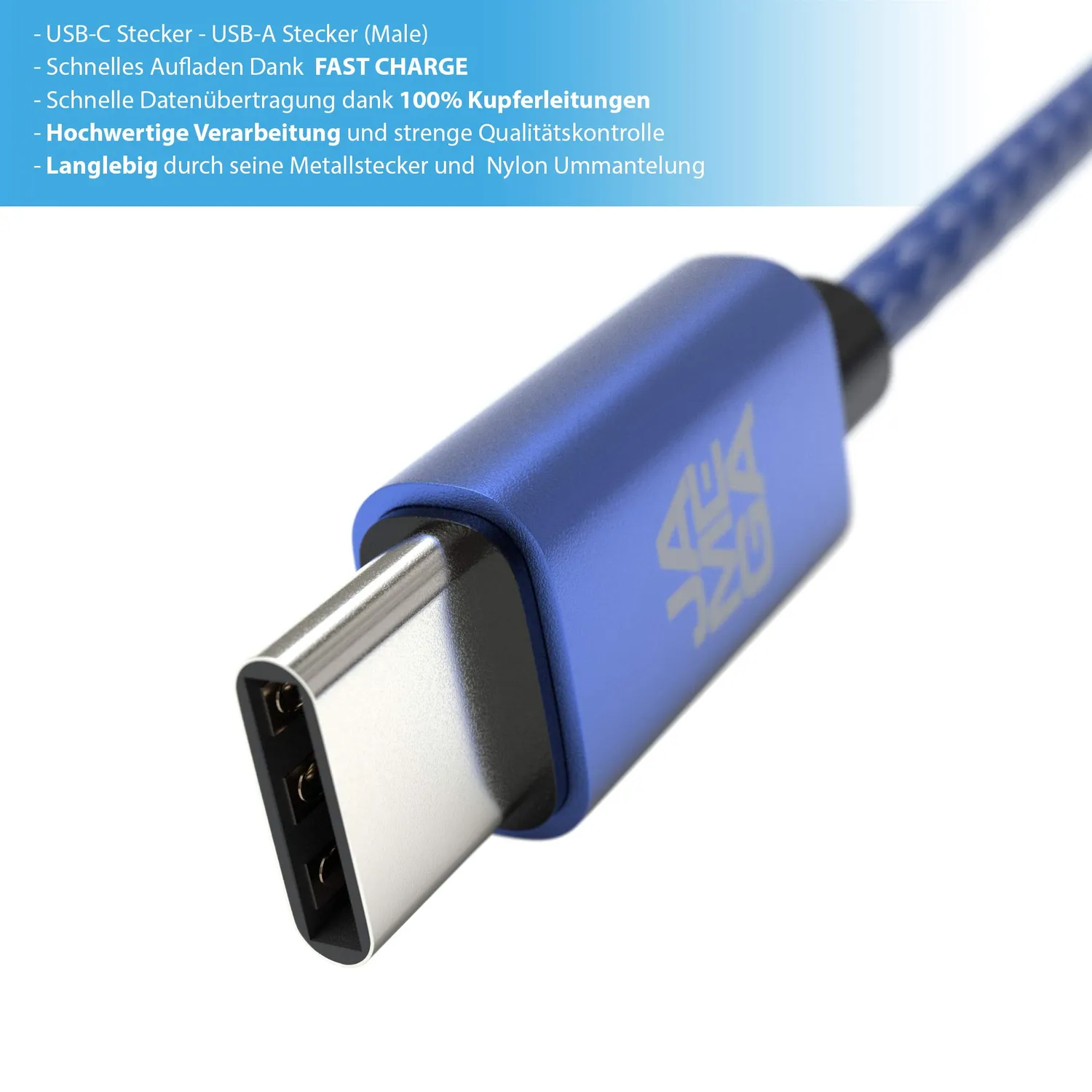JAMEGA USB-C Ladekabel blau 2x 2 m Nylon 3A