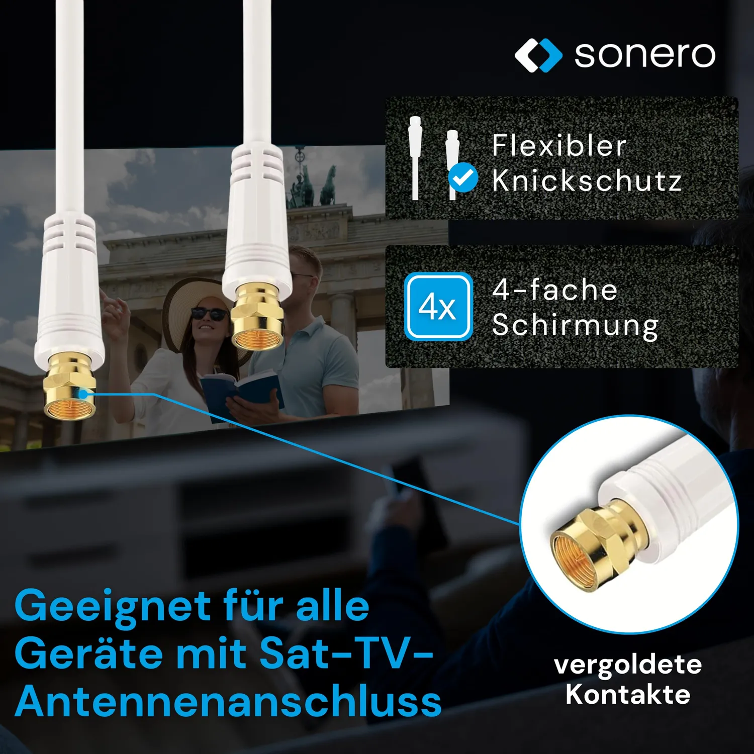 Sonero SAT Antennenkabel Koaxialkabel weiß 1,0m 4fach