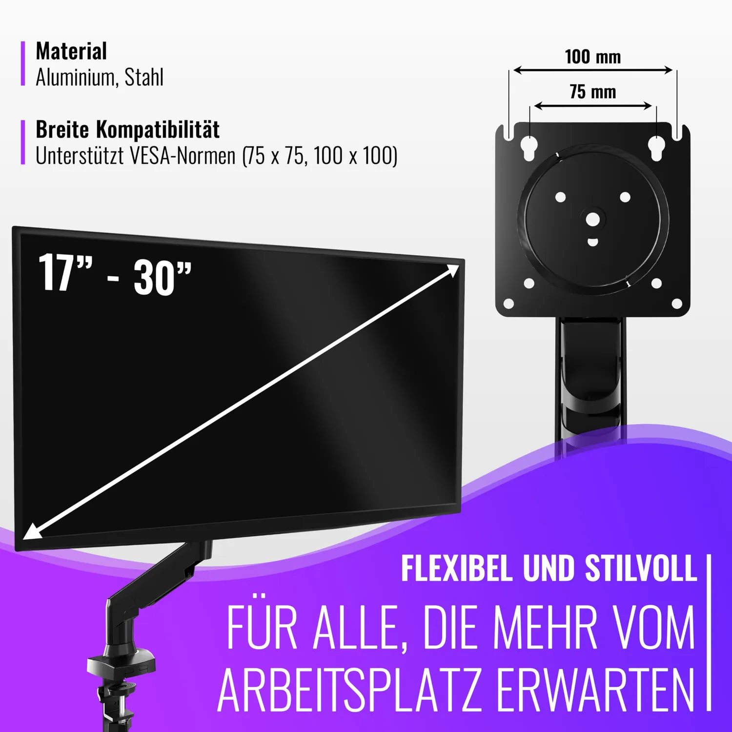 Poppstar Monitorhalterung Tisch 17-30 Zoll schwarz Gasfeder