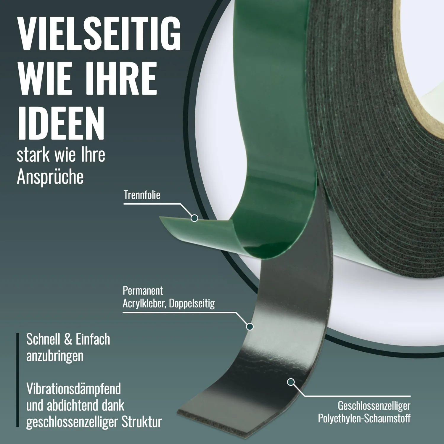 Poppstar Schaumstoff Klebeband 10 m x 9 mm schwarz