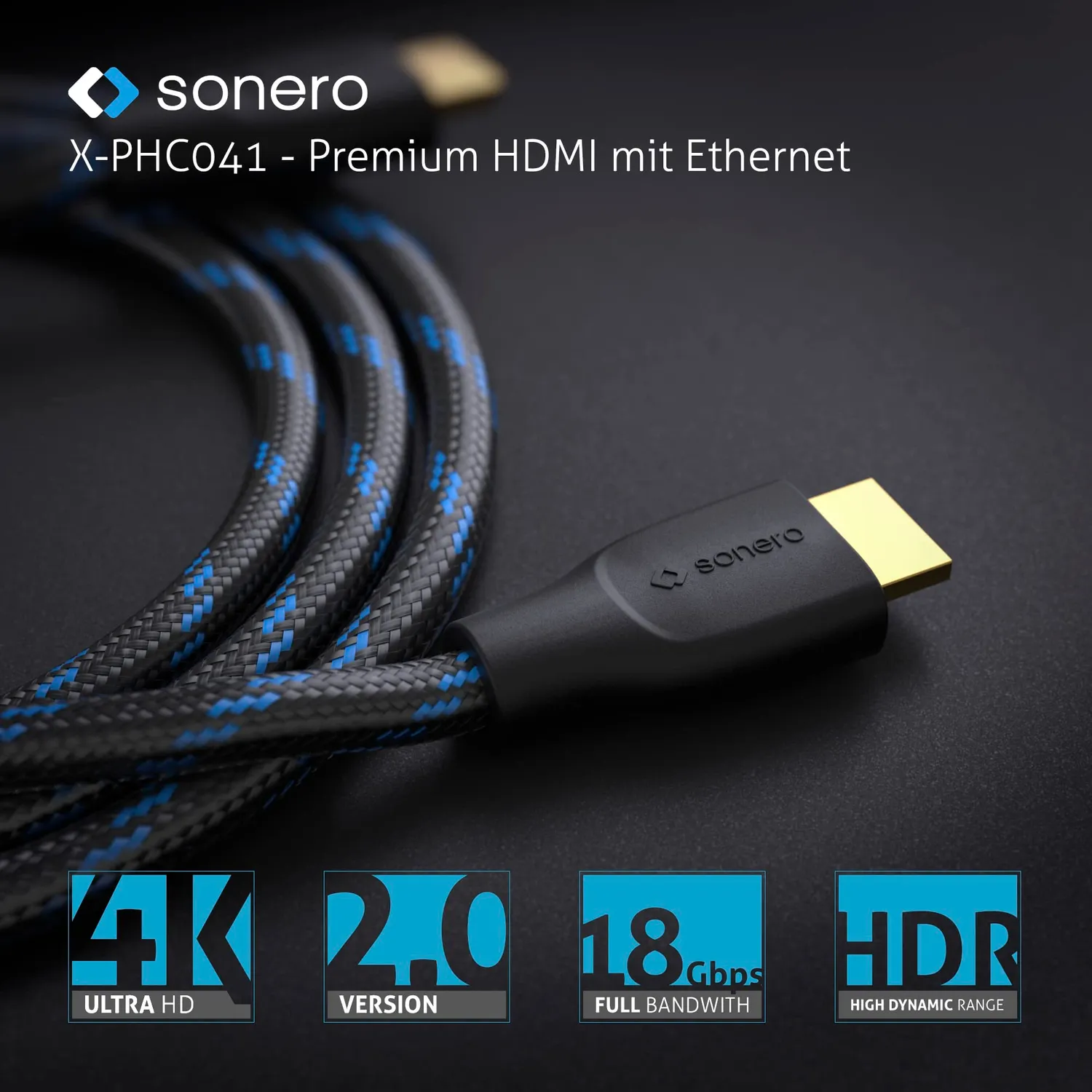 Sonero X-PHC041-020 HDMI Verlängerung 2m 4K Baumwolle