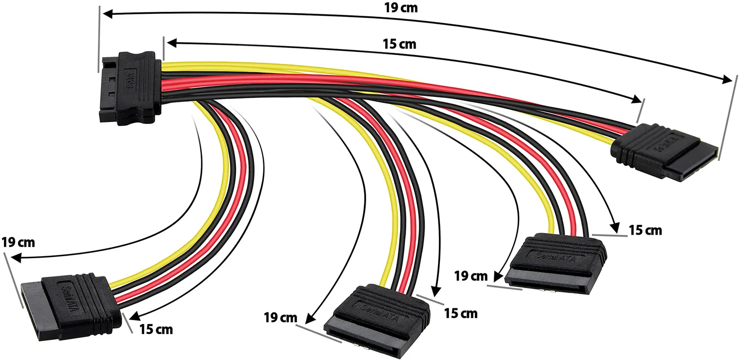 Poppstar SATA Stromkabel Adapter 4-fach 20cm gerade