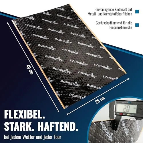 Poppstar Alubutyl Dämmmatte 2mm 1,7m² schwarz selbstklebend