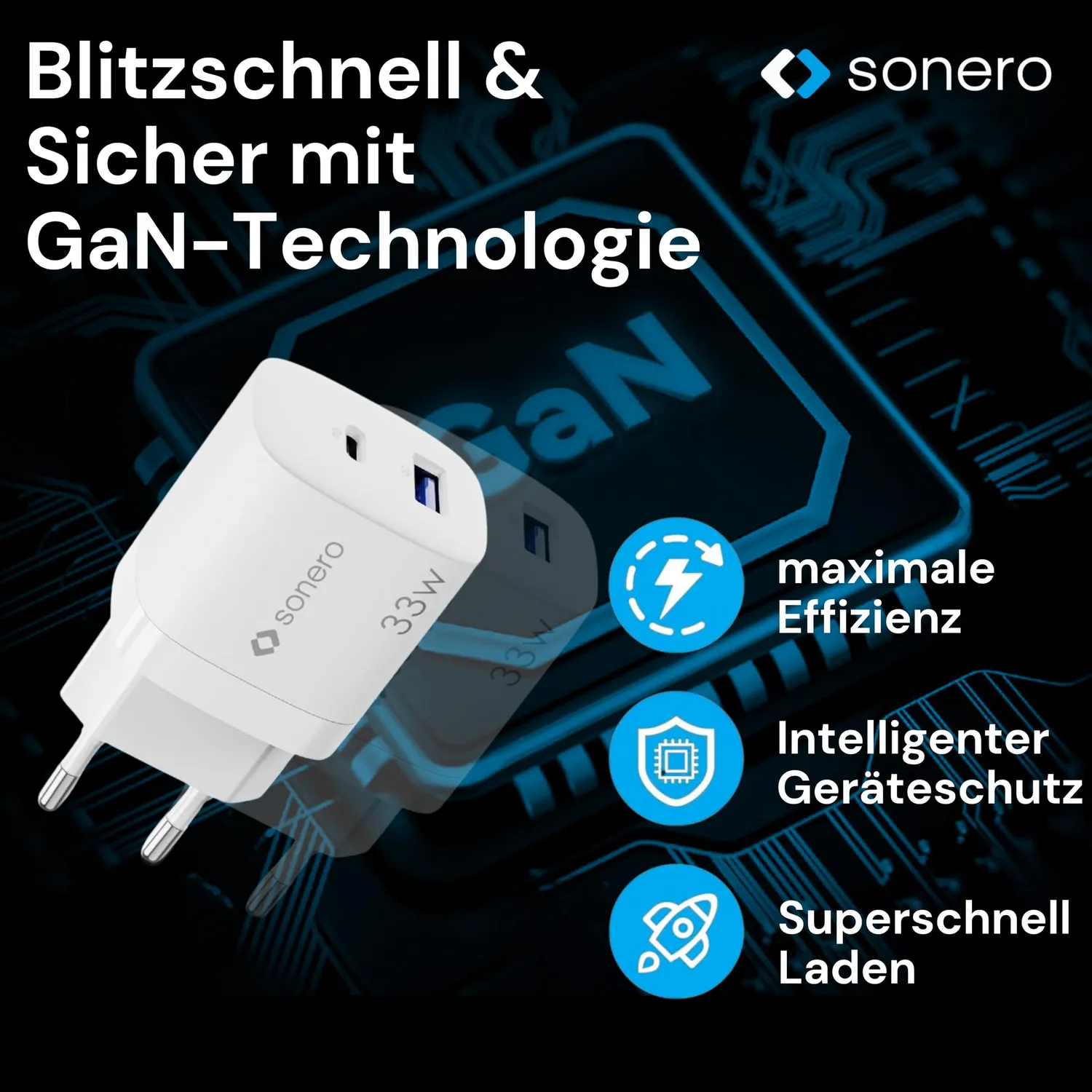 Sonero 33 Watt USB-C Ladegerät 2-Port weiß GaN PD QC