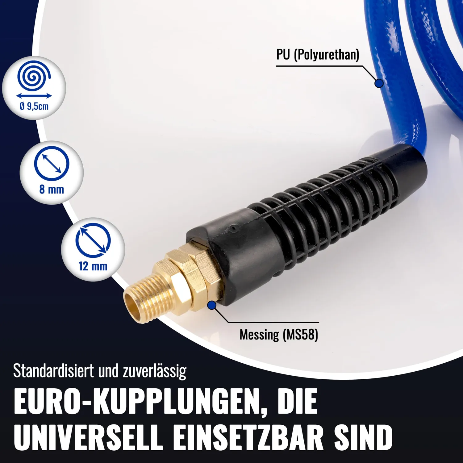 Poppstar Druckluft-Spiralschlauch 5 m G1/4 blau