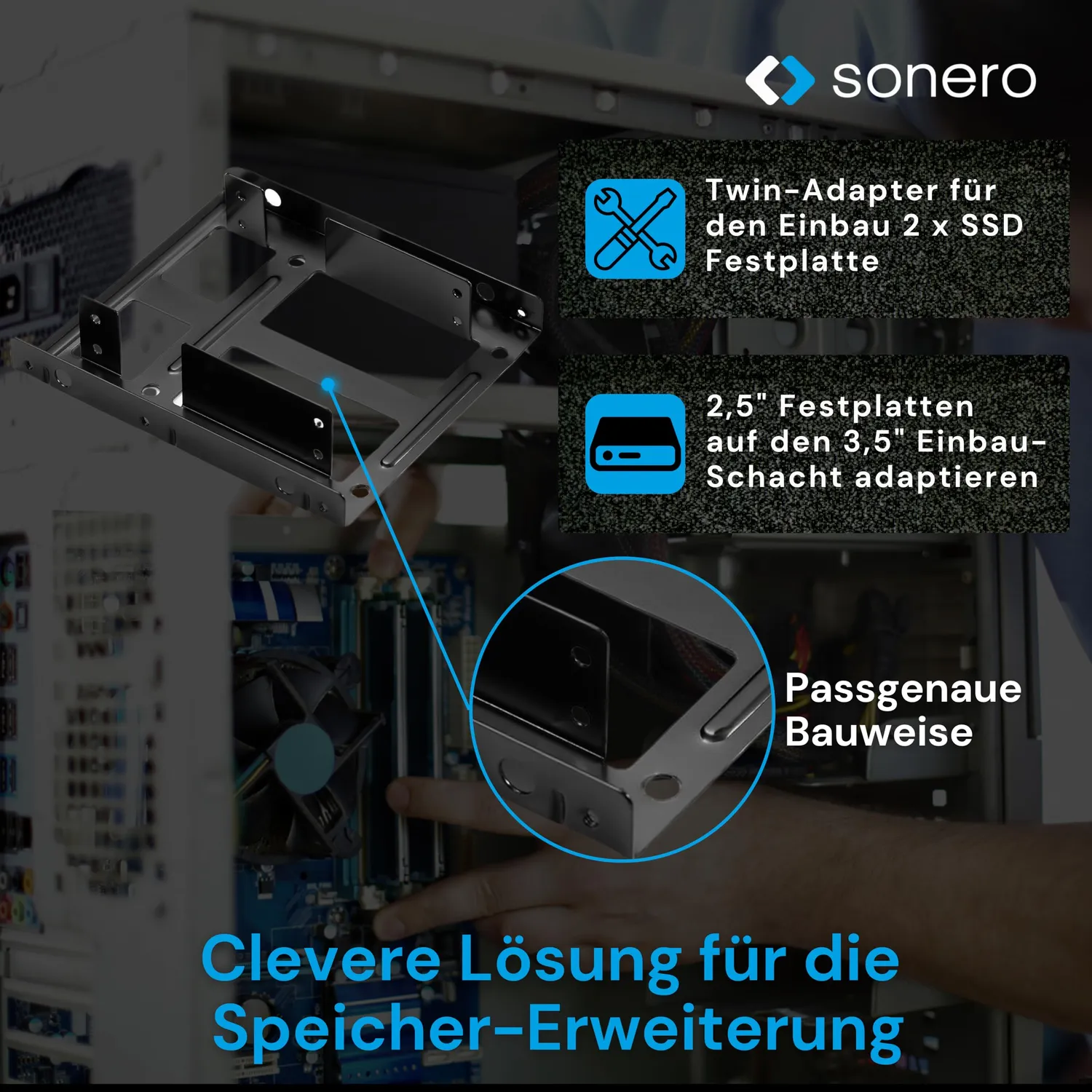Sonero X-SATA-SET02 SSD Einbaurahmen Set 2x 2,5 auf 3,5 Zoll
