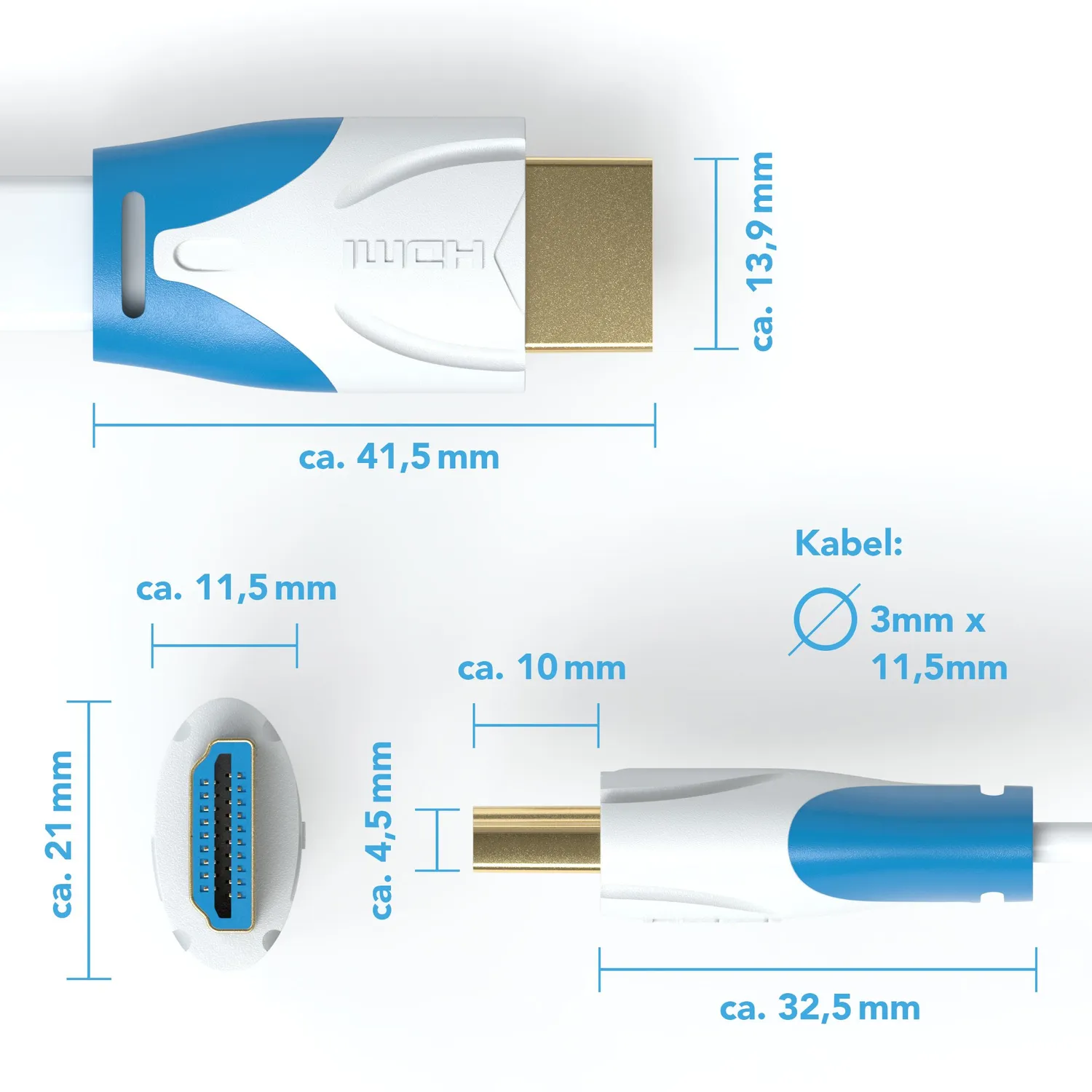JAMEGA HDMI 2.0 HDMI-Kabel flach weiß 3m 4K@60Hz