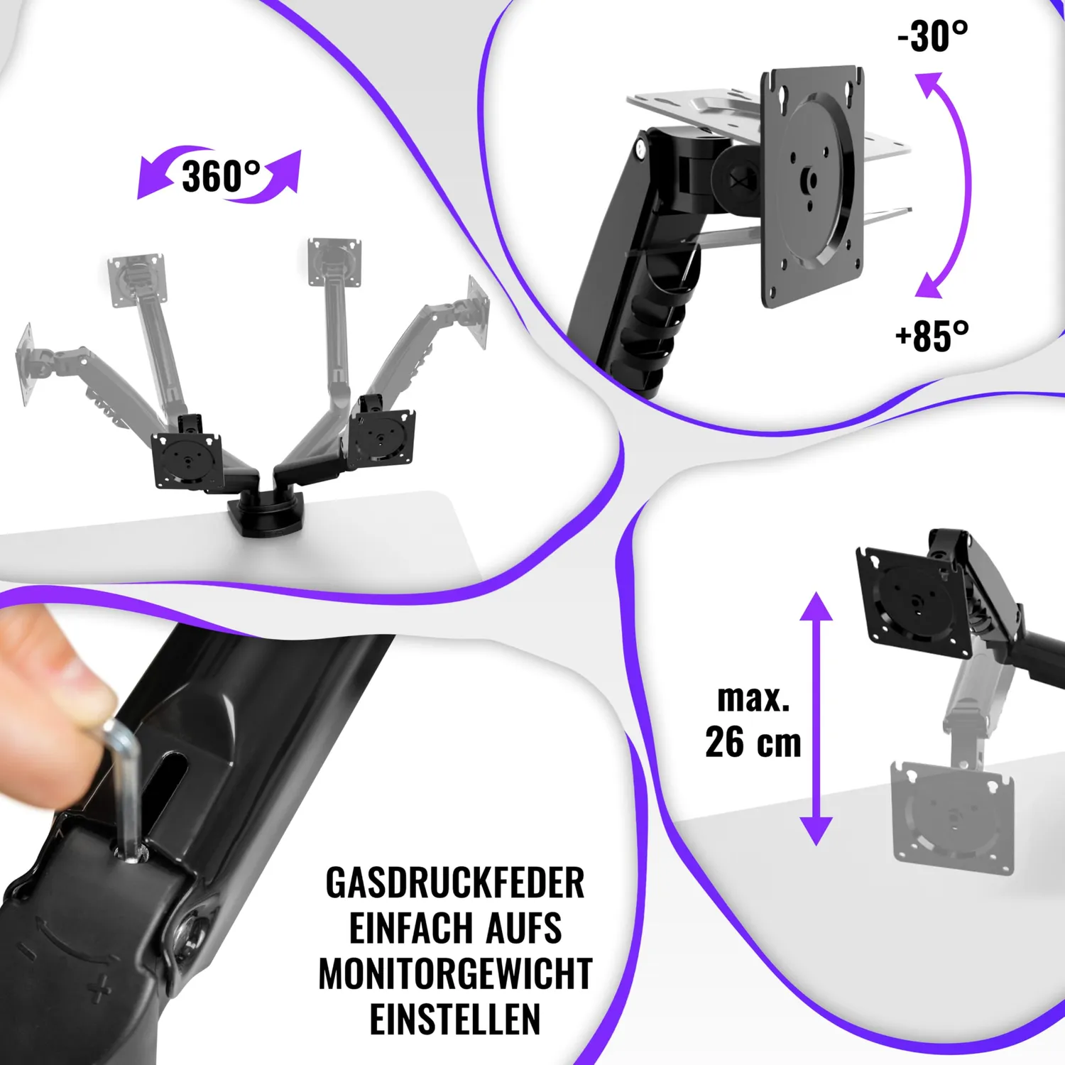 Poppstar Monitorhalterung 2 Monitore 17-27 Zoll schwarz