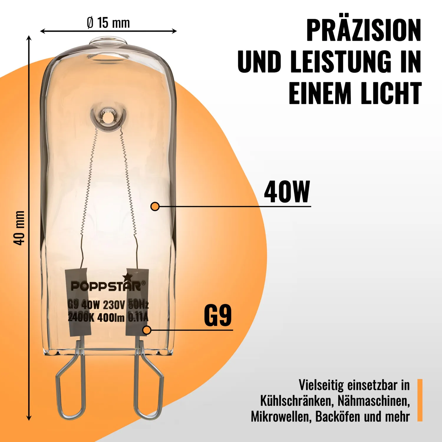 Poppstar Backofenlampe G9 40W 4er-Pack warmweiß 300°C