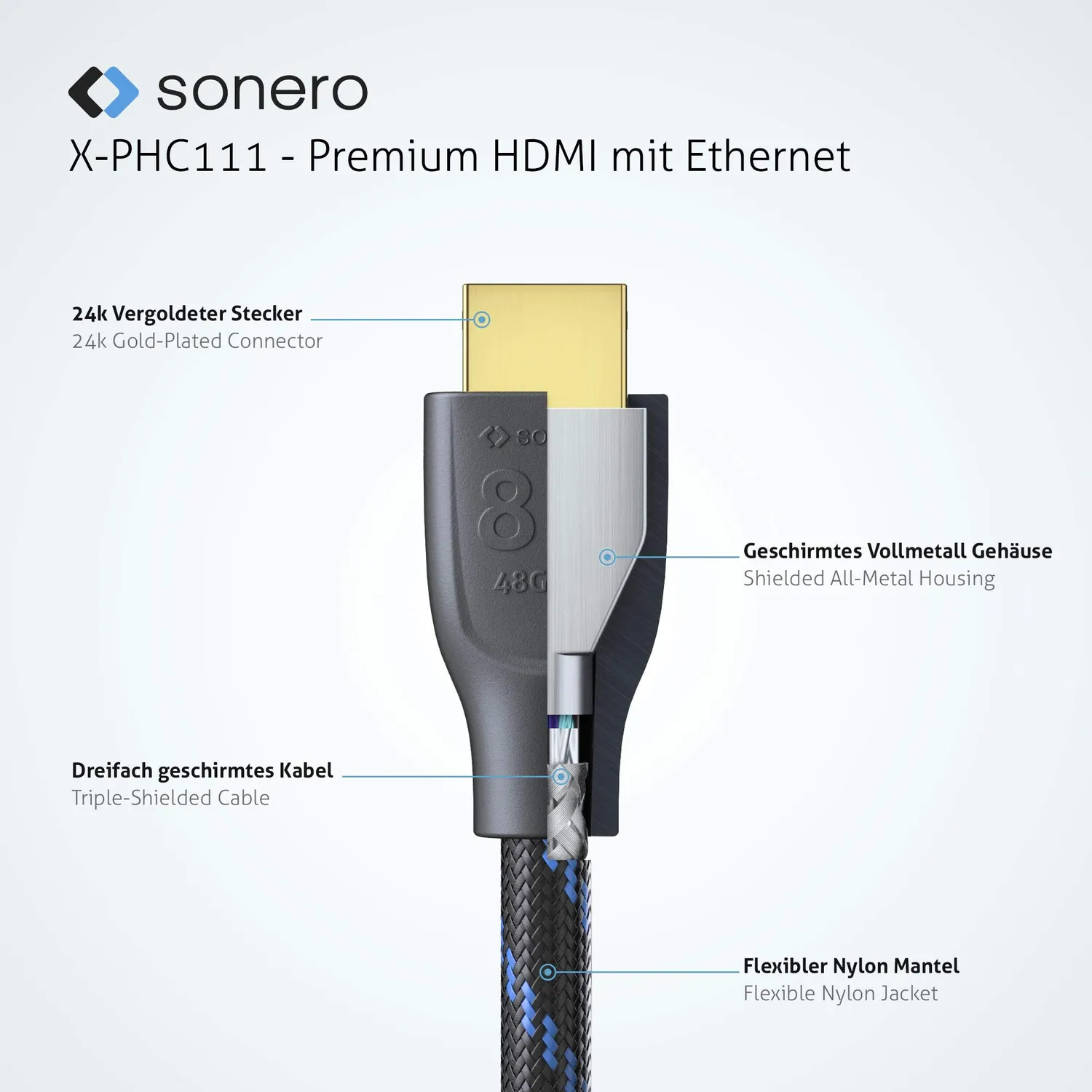 Sonero PHC111-020 HDMI Kabel 2m schwarz 8K Nylon