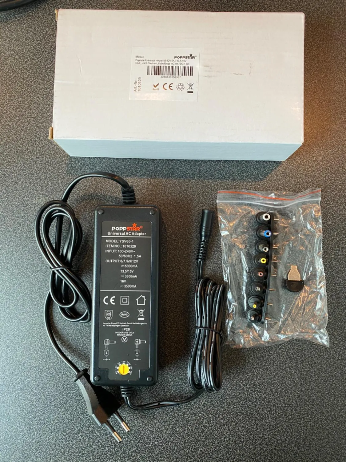 Poppstar Universal Netzteil 6-16V 5A 2,5 m 8 Stecker