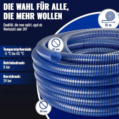 Poppstar Saugschlauch 1 1/4 Zoll 15m 32mm Spiralschlauch blau