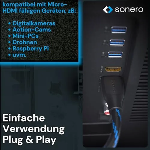 Sonero Micro HDMI auf HDMI Kabel 1m schwarz 4K