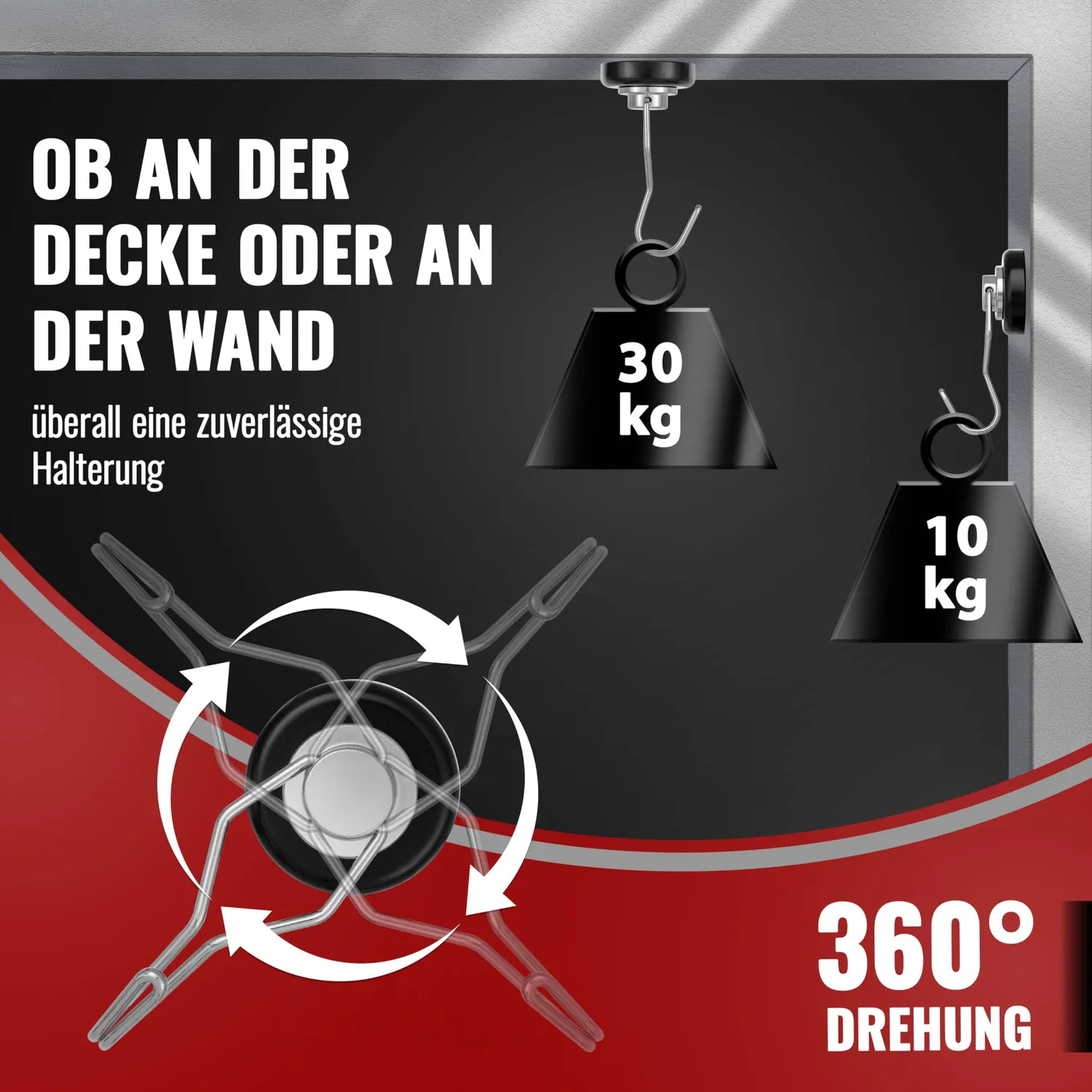 Poppstar Magnethaken extra stark drehbar 4 Stück 30kg