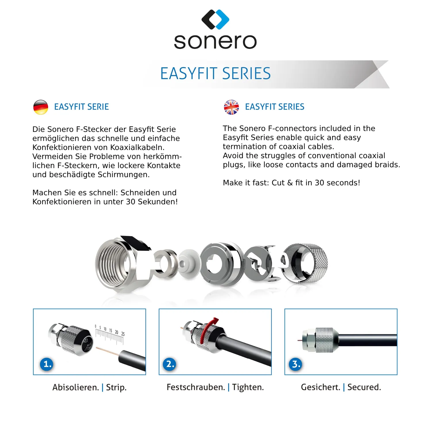 Sonero F-Stecker 7,0-7,5mm Koaxial chrom 4er-Set