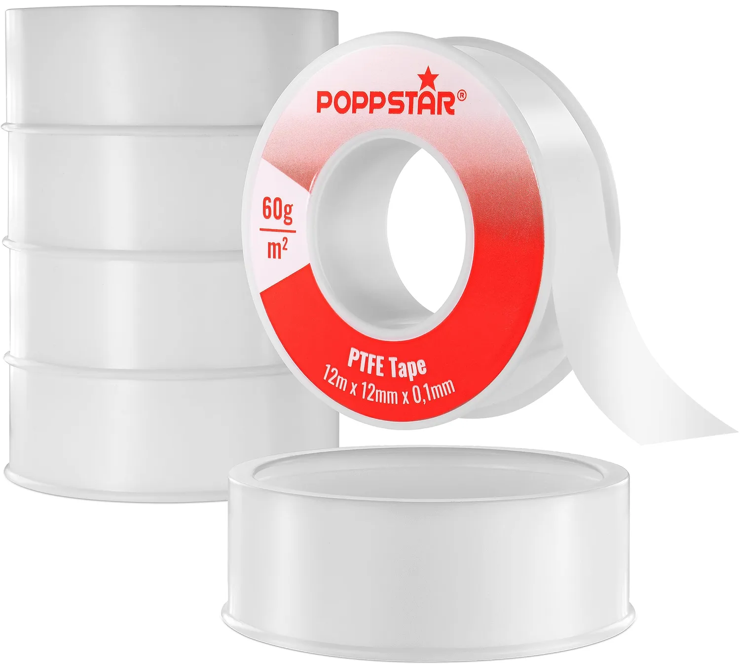 Poppstar Teflonband Grobgewinde 12 m 5 Rollen DVGW