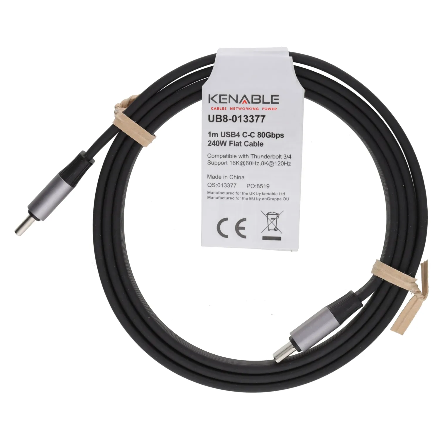 Kenable USB4 Kabel 80Gbps 240W 1m schwarz flach USB-C