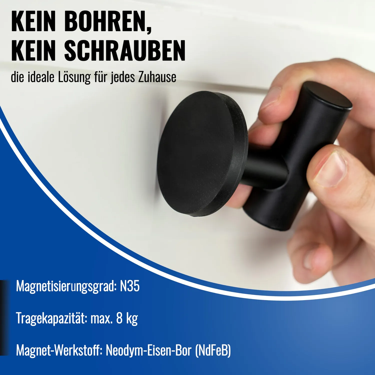 Poppstar Kleiderhaken magnetisch 8kg schwarz 2er-Pack