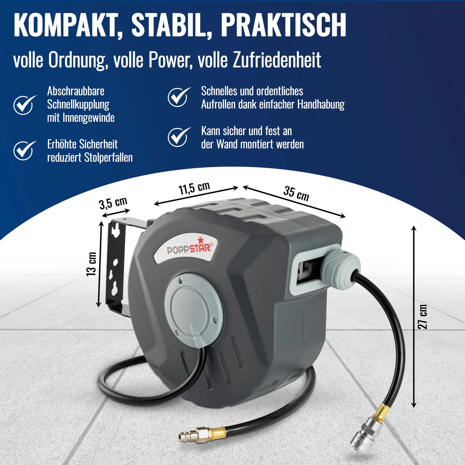 Poppstar Druckluftschlauchtrommel 10m+1m 3/8 Zoll
