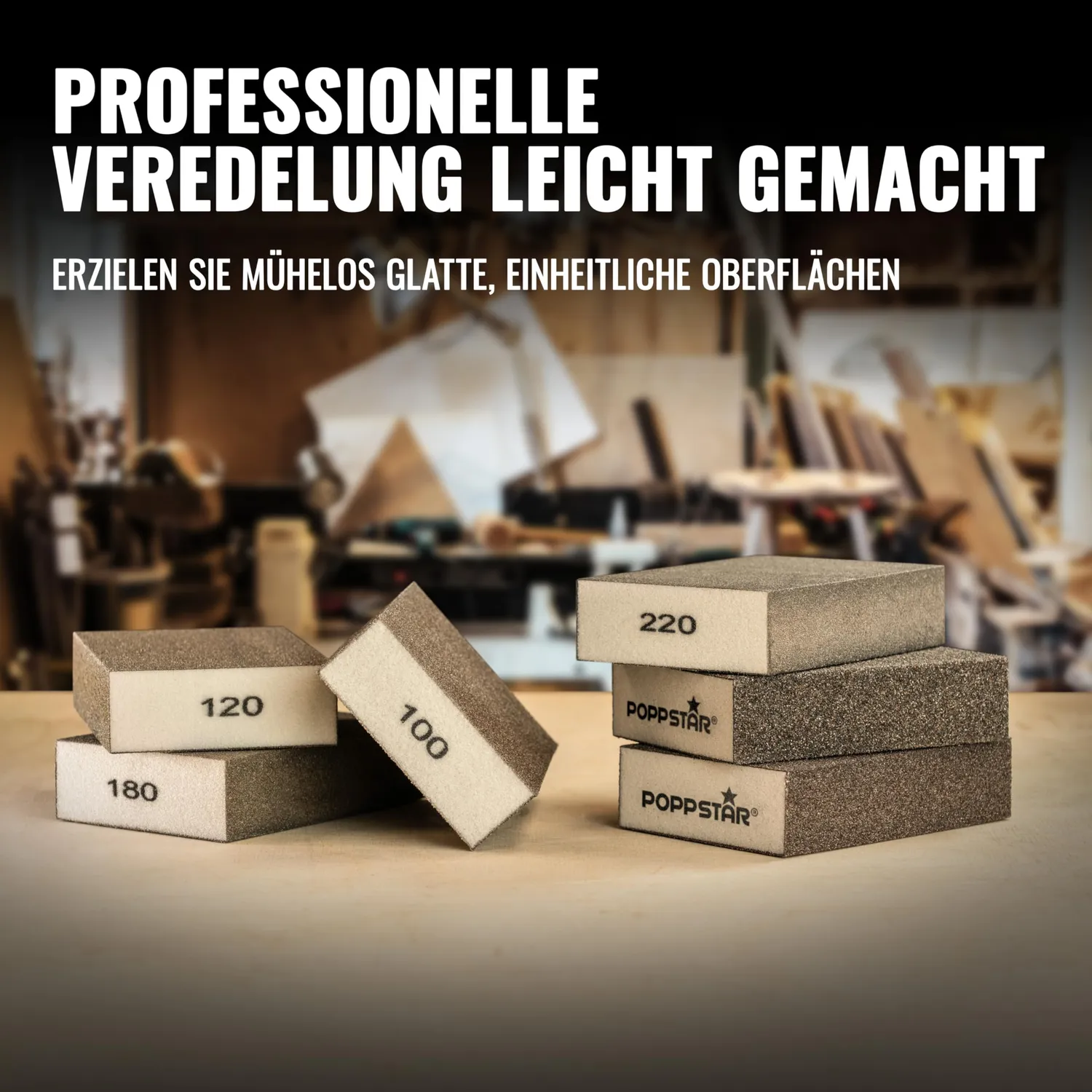 Poppstar Schleifschwämme 12er-Set 100x70mm Holz Metall