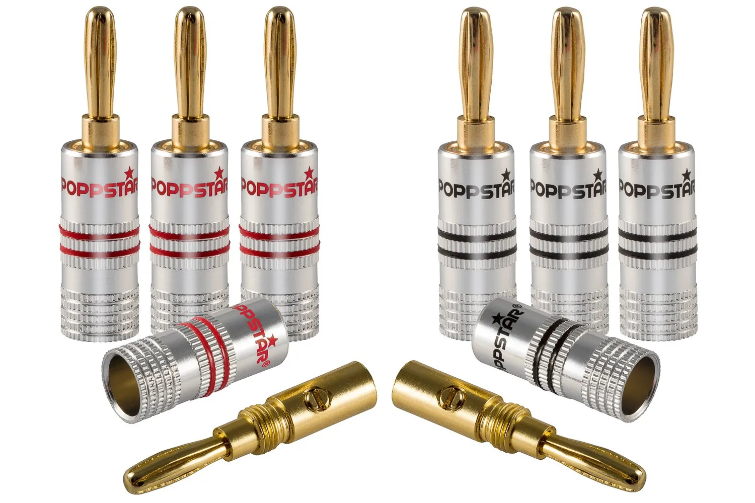Poppstar Bananenstecker High End 24k 2er rot schwarz 6mm²