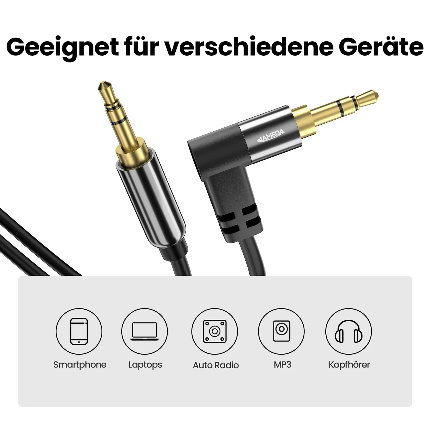 Jamega AUX Kabel 3,5mm 0,5m Schwarz gewinkelt