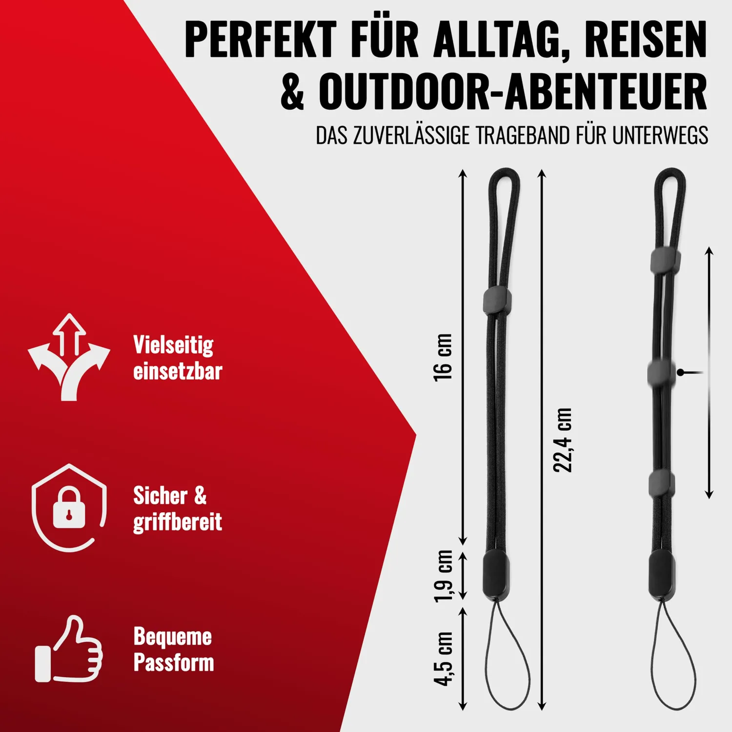 Poppstar Verstellbare Handschlaufe Trageschlaufe 1x schwarz