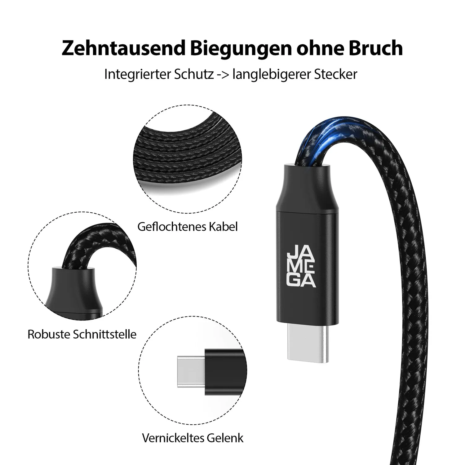 JAMEGA USB C Verlängerungskabel 1m schwarz 4K