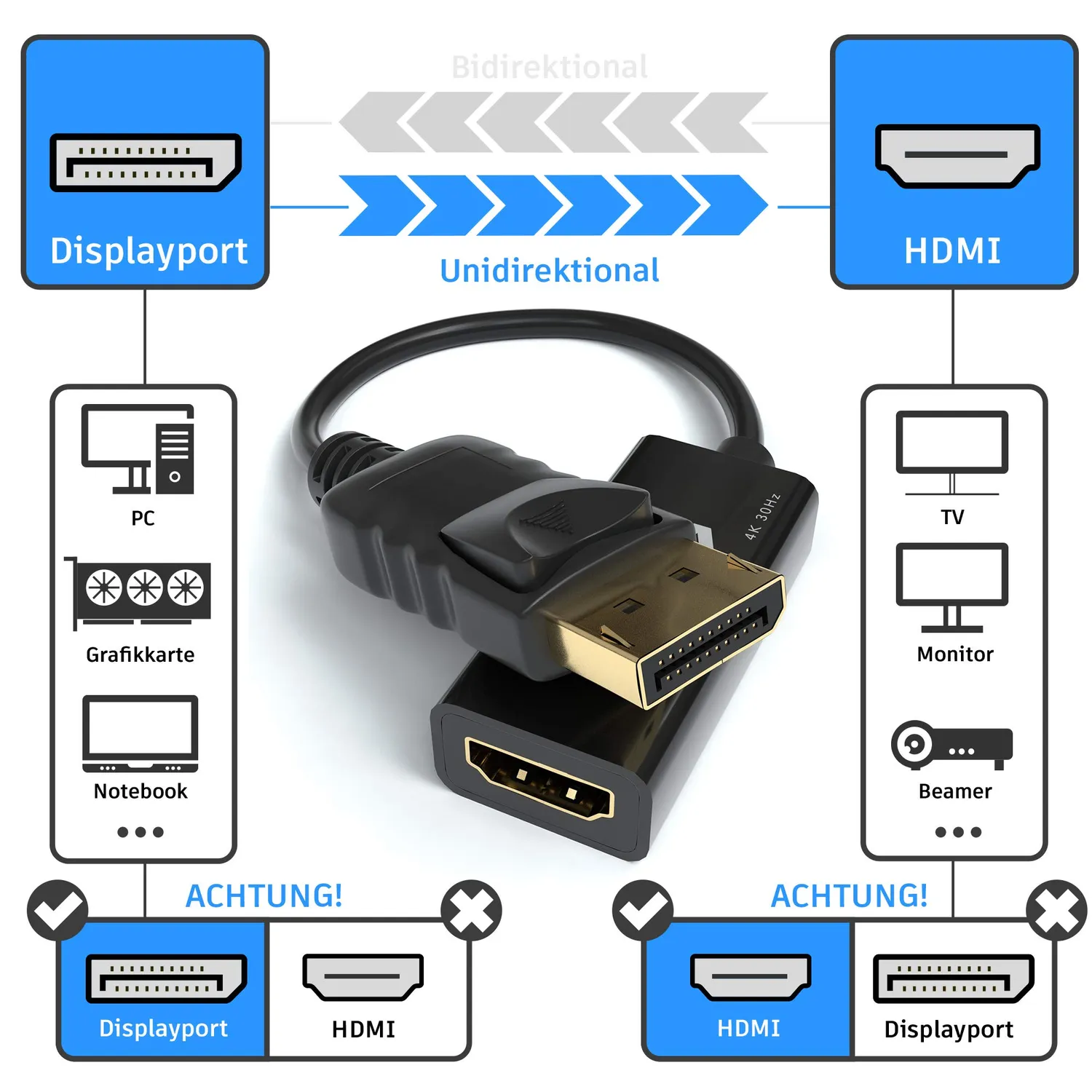 Jamega DisplayPort HDMI Adapter 4K 30Hz vergoldet DP-HDMI