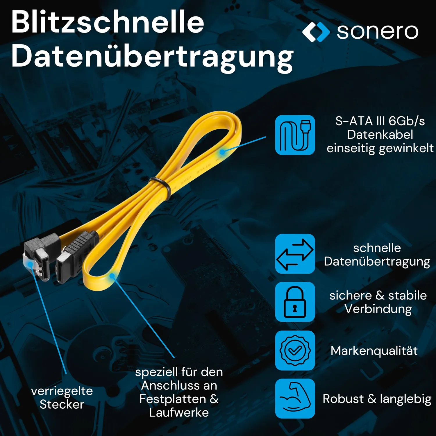 Sonero SATA III Datenkabel 0,5m gelb gewinkelt 6Gb/s