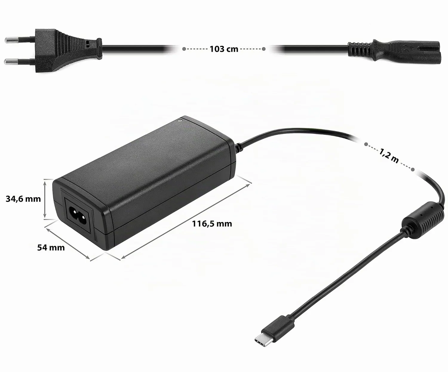Poppstar USB-C Netzteil 65W Laptop Ladegerät PD 1,2m