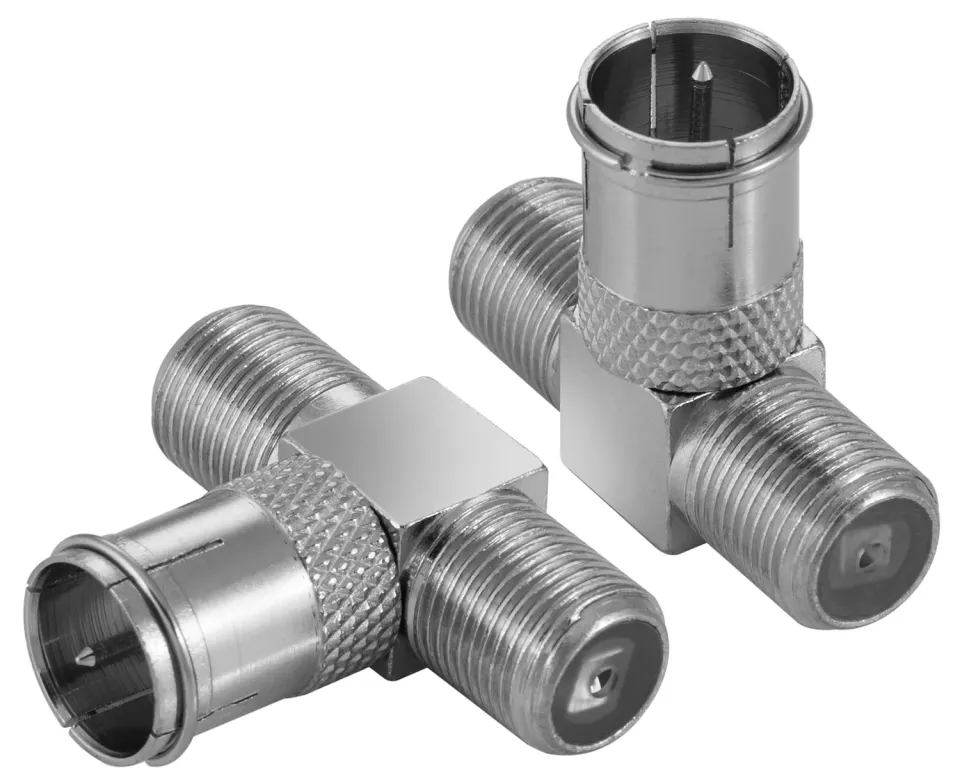 Poppstar SAT Verteiler T-Stück F-Stecker 2x F-Buchse 2er silbern