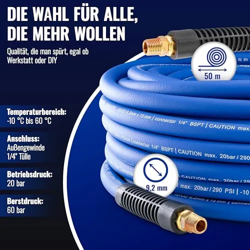 Poppstar Hybrid Druckluftschlauch 50m blau 20bar