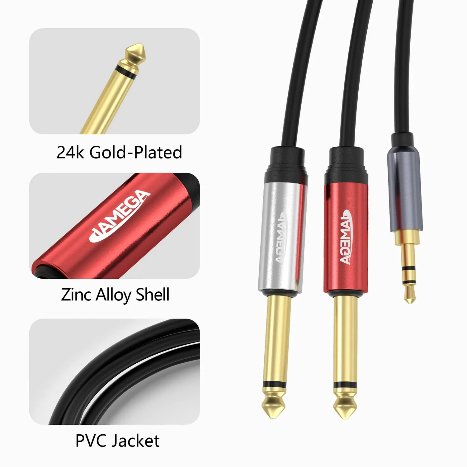 JAMEGA 3,5mm auf 2x 6,35mm Audiokabel 7,5m Splitter
