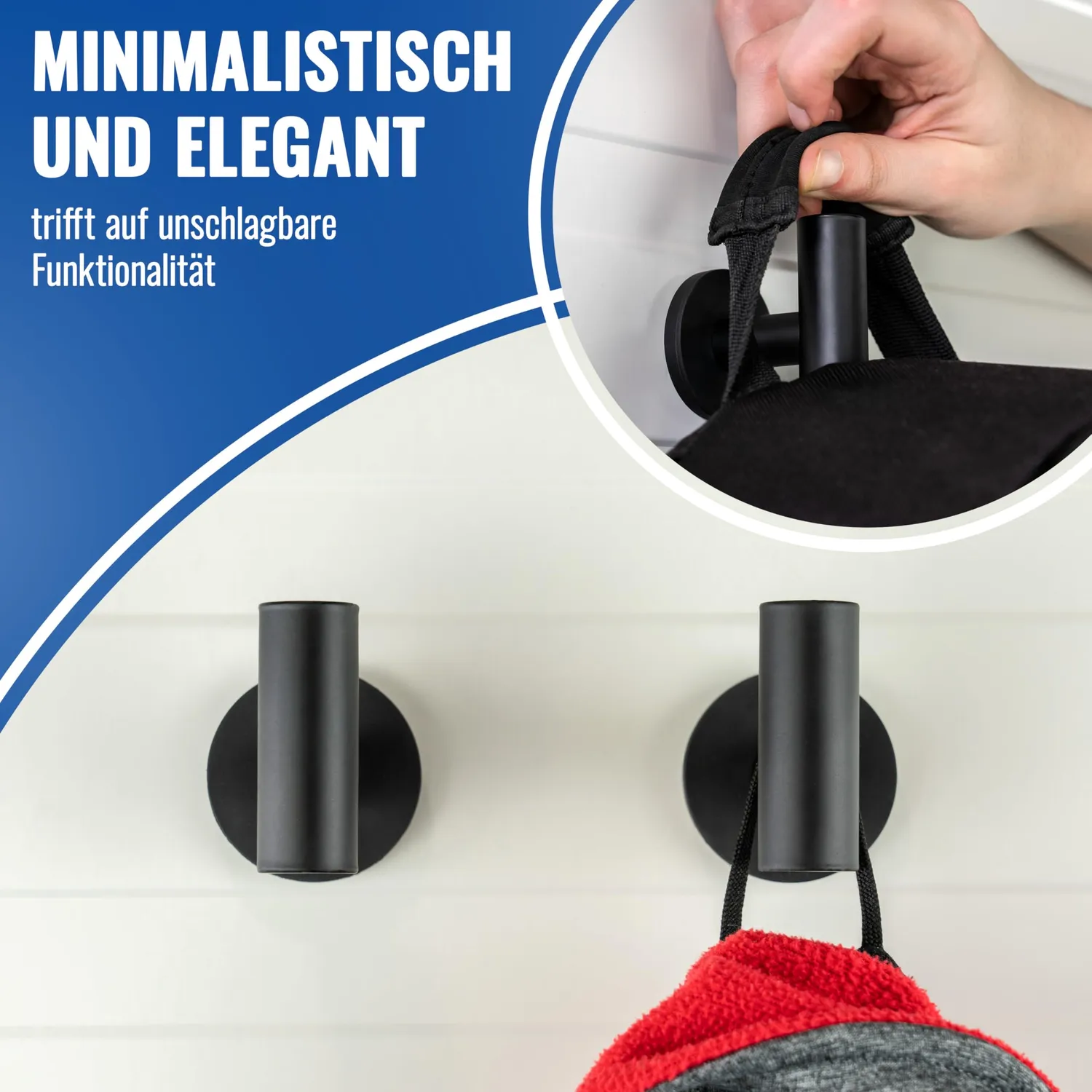 Poppstar Kleiderhaken magnetisch 8kg schwarz 2er-Pack