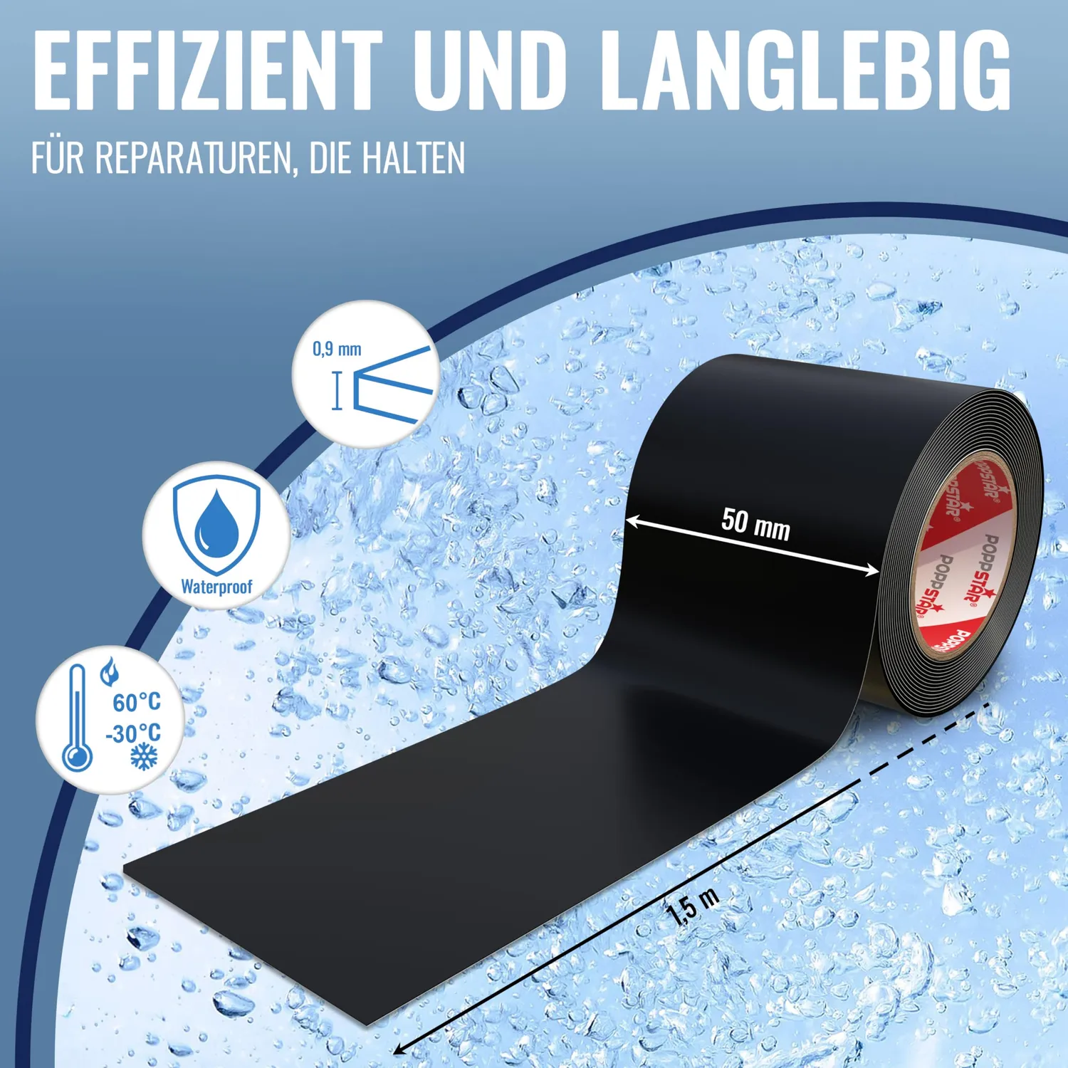 Poppstar Reparaturband 1,5 m schwarz 50 mm