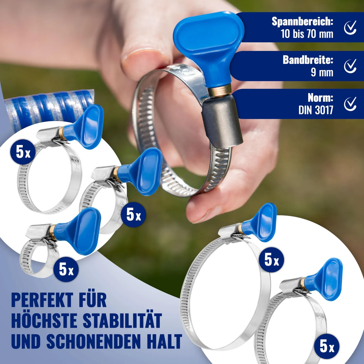 Poppstar Schlauchschellen Flügelmutter 10-70 mm 25 St.