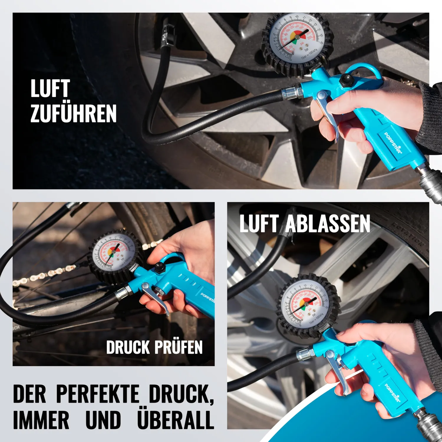 Poppstar Druckluftset Reifenfüller Spiralschlauch 5m