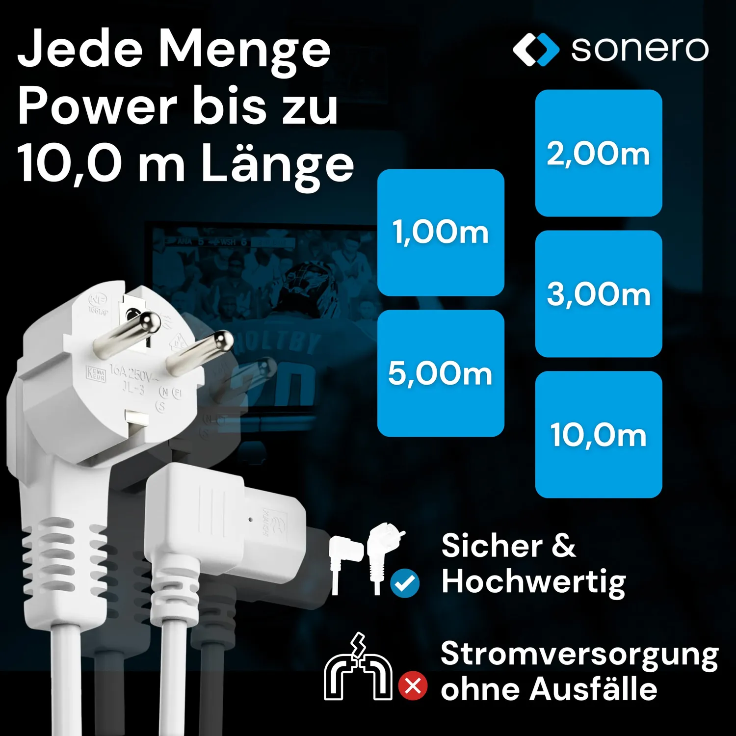 Sonero Kaltgerätekabel 1m weiß Winkel C13 beidseitig