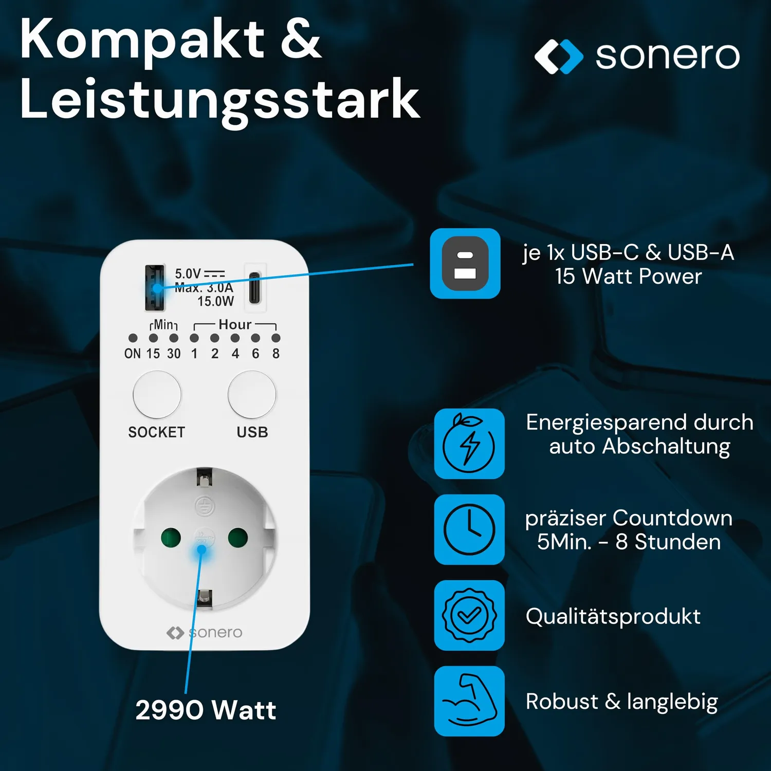 Sonero X-CDT-USB Timer Steckdose USB-C weiß Countdown