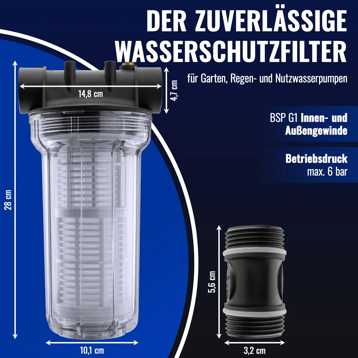 Poppstar Vorfilter Gartenpumpe 2 L 10 Zoll 1 Zoll 80 Mesh